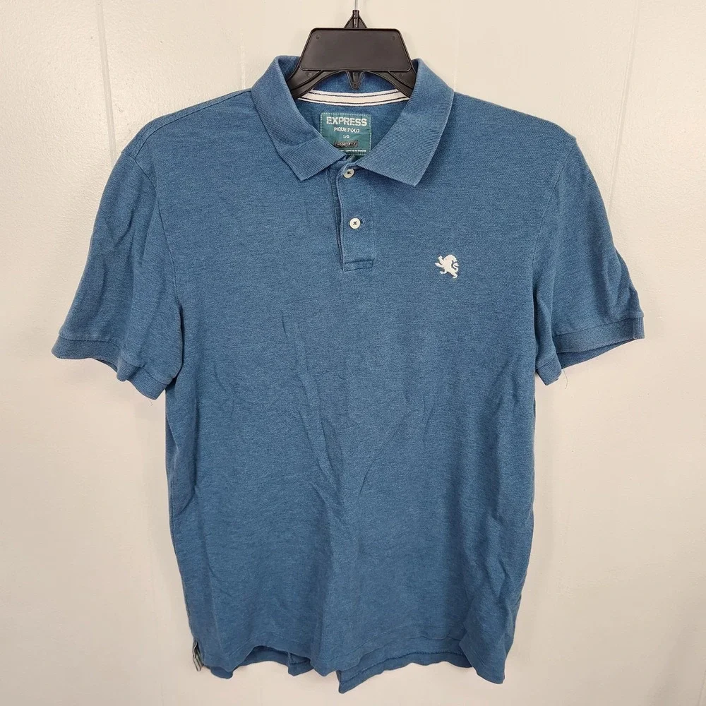 Express Pique Polo Shirt Mens Large‎ Modern Fit Short Sleeve Lion Embroidered